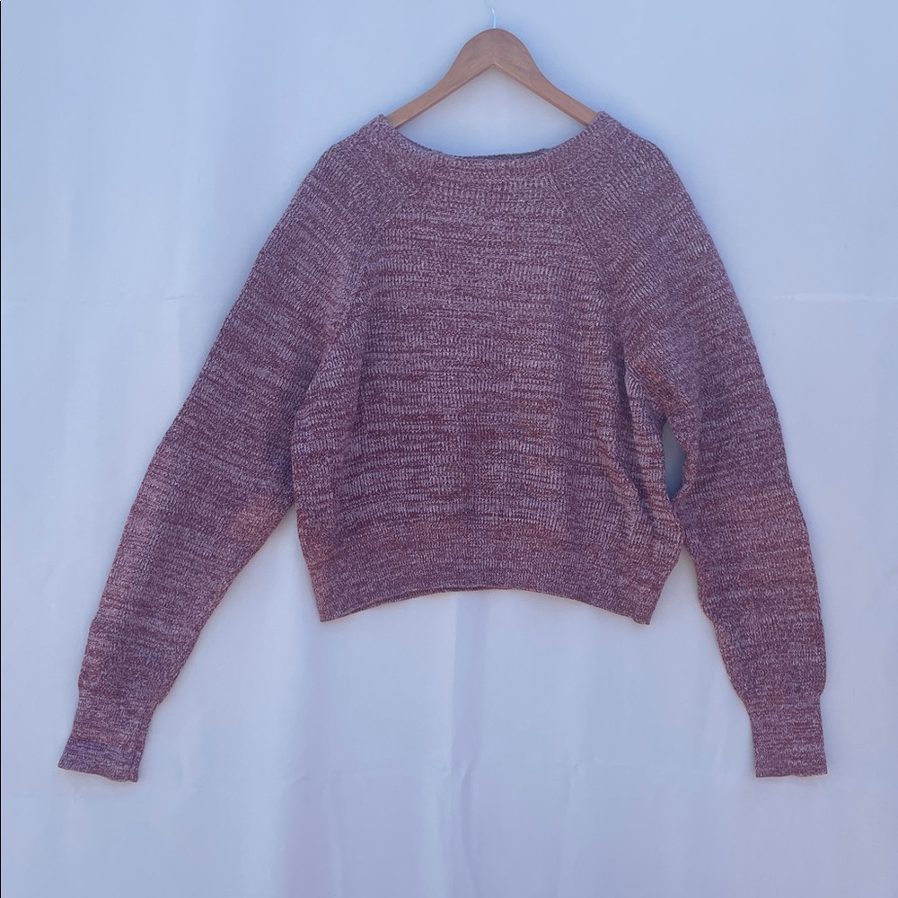 Free People Marled Knit Sweater Women's L Burgundy White Boho Slouchy Pullover
